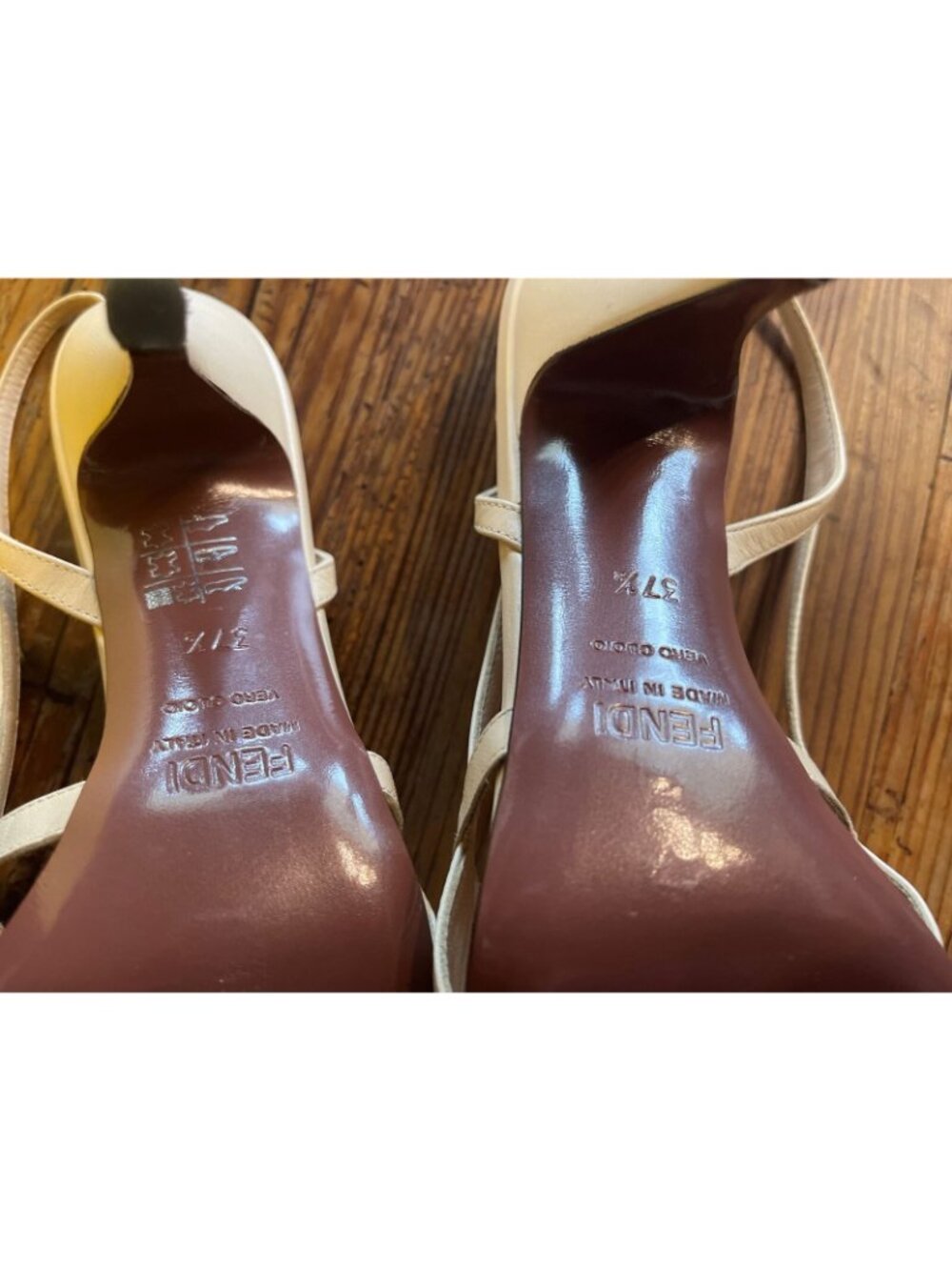 Fendi Tan Slingback Sandal High Heels Size 37.5 EU 7.5 US - New In Box - Picture 4 of 7